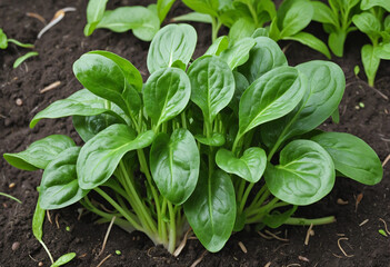 Spinach plants growing in the vegetable garden