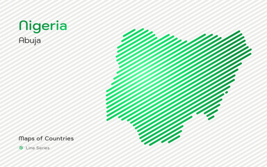 Nigeria Gold Map with a capital of Abuja Shown in a Line Pattern. Stylized simple vector map.