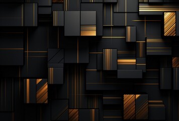 Abstract Black and Gold Background With Squares