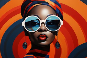 Woman Wearing Sunglasses and Head Scarf Painting