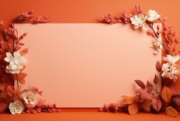 Blank Paper Surrounded by Flowers on Orange Background