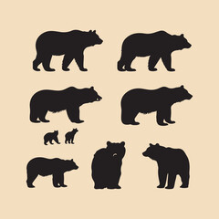 silhouette Bear set Clipart on a hex color background