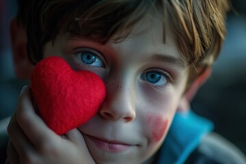 Young Boy Holding Red Heart