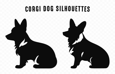 Corgi Dogs black Silhouette vector isolated on a white background