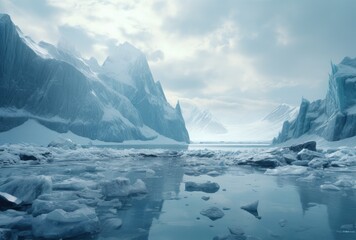 Fototapeta na wymiar Massive Iceberg Drifts in Lake