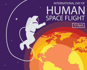 illustration vector graphic of an astronaut floating in space, showing planet earth, perfect for international day, human space flight, celebrate, greeting card, etc.