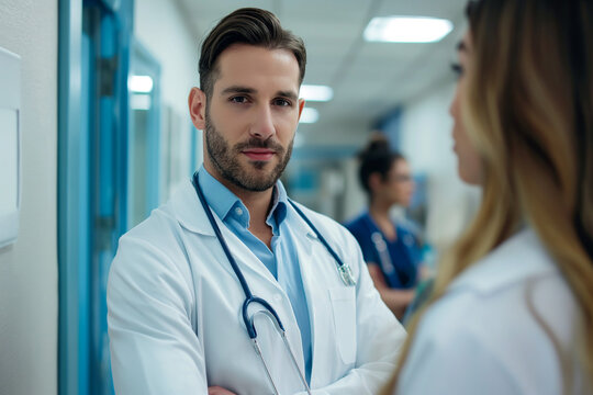 Confianza M&eacute;dica: Doctor en Bata con Brazos Cruzados