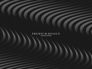 Abstract futuristic dark black background with waving design. Realistic 3d wallpaper with luxurious flowing lines. Elegant background for posters, websites, brochures, cards, banners, apps etc.	