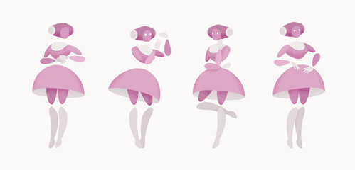 Embodied AI, abstract nanny figure leaning pose, baby monitoring caregiver device serving as home, health, education helper, robotic childcare technology, household task assistant vector illustration