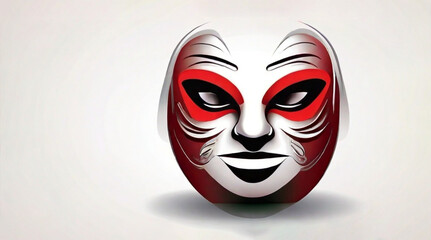 Mask on a white background in Japanese black and red style. Free space for inscription. Vector graphics