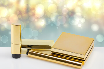 Cosmetic branding, blank label, sale and gold luxury beauty style. Decorative composition of...