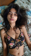 Relaxed Serenity: A Young Woman Lying on the Bed, Capturing a Moment of Peace and Calm in Her Personal Sanctuary.