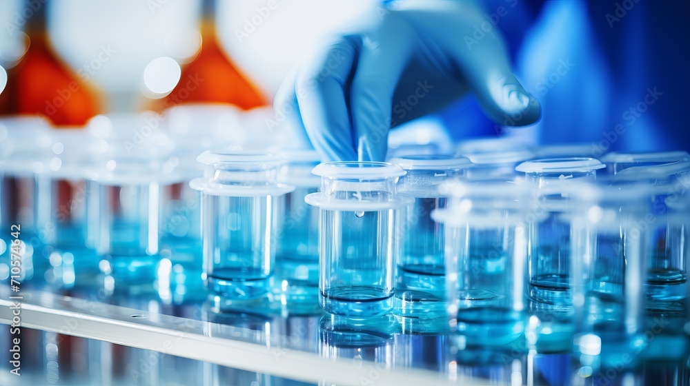 Poster scientist analyzing samples with precision in lab, providing copyspace for text or captions