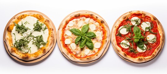 Fototapeta na wymiar Delicious italian pizza trio with fresh mozzarella cheese toppings, isolated on white background