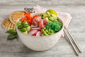 Hawaiian cuisine - poke with tuna and rice