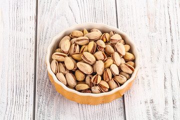 Salted tasty pistachio nuts heap