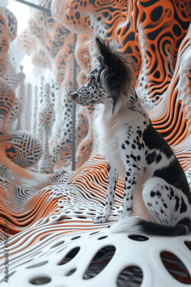Poster a virtual reality world entirely designed in dynamic dalmatian print themes.
