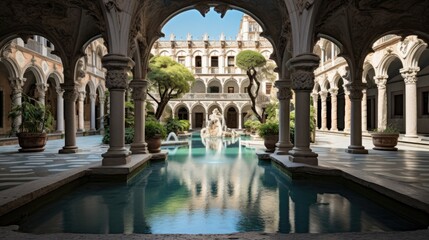 Courtyard of the Clerigos Monastery in Palermo, Sicily, Italy