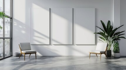 Blank White Wall Mockup in Sunny Modern Gallery Interior 