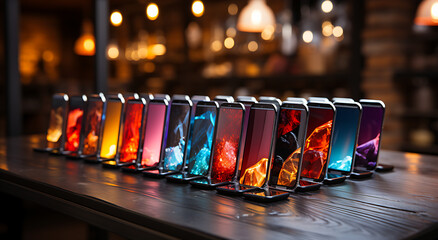 View of a beautiful variety of smartphone stores in a glass