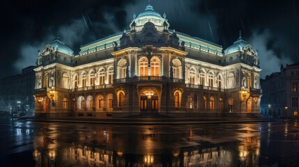 Night view of the Opera and Ballet Theatre in Budapest, Hungary