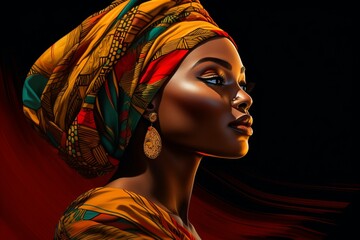 African woman illustration in profile, featuring African colors for Black History Month