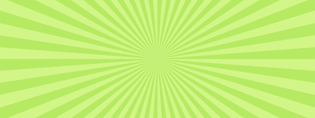 シンプルな集中線　サンバースト　緑　黄緑　素材　バナー　背景　横　横長  バナー - obrazy, fototapety, plakaty