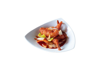 shrimp with sweet minus sauce on white background