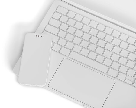 Laptop and Phone on white background