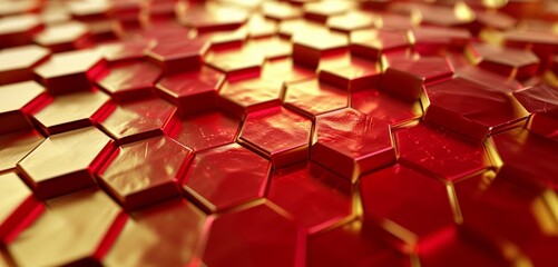 Red and gold ethereal hexagonal pattern.