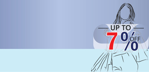  create an enticing banner for a 7 percent discount on a product or service, illustration shopping girl lineart design