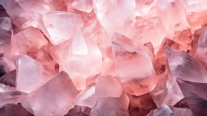 Poster Himalayan pink salt crystals close-up background. © AIExplosion