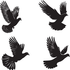 Set of Dove flying silhouettes