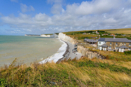 Birling Gap and the Seven Sisters cliffs near Eastbourne on a cloudy summer morning