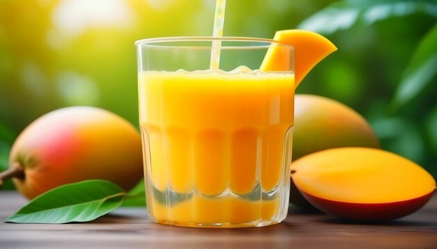 mango background summer theme juice on glass cover photo ai generated