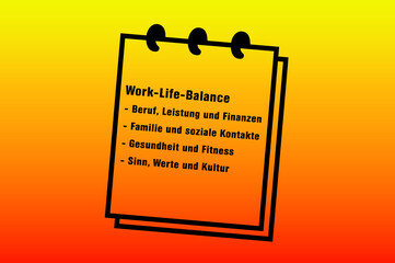 Notizblock mit den Säulen des Work-Life-Balance