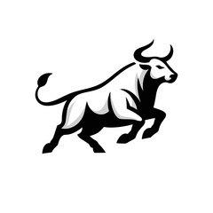 Dynamic Vector Logo Featuring a Charging Bull. Powerful Symbol of Strength and Resilience for Corporate Branding, Financial Services, and Marketing. Striking and Versatile logo on a white Background.
