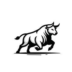 Dynamic Vector Logo Featuring a Charging Bull. Powerful Symbol of Strength and Resilience for Corporate Branding, Financial Services, and Marketing. Striking and Versatile logo on a white Background.
