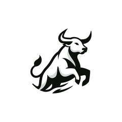 Dynamic Vector Logo Featuring a Charging Bull. Powerful Symbol of Strength and Resilience for Corporate Branding, Financial Services, and Marketing. Striking and Versatile logo on a white Background.