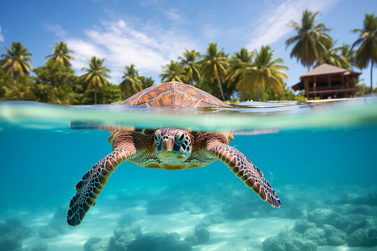 Tortue dans la mer tropicale