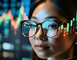 Trader Woman with a Market Candle Stick Chart