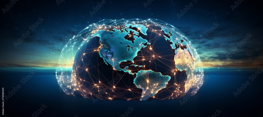 Poster global network interconnected communication lines facilitating instant global connections