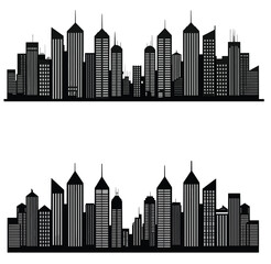 Vector silhouette city skyline illustration urban landscape created by the position of black windows on white backgrond