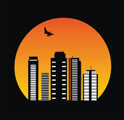 Vector silhouette city skyline illustration urban landscape created by the position of black windows on white backgrond