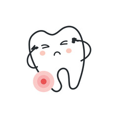Cartoon tooth icon vector illustration. diseased tooth. Tooth outline icon on a transparent background. Concept of medical cabinet, children dentistry.