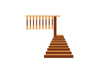 Obraz premium Brown wooden stair with balustrade and hardwood handrail banister in modern residential house.