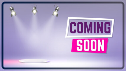 coming soon on dark background with glowing lights minimalistic vector