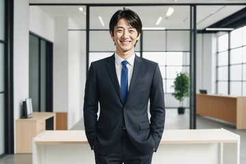 Fototapeta premium お洒落なオフィスで微笑むさわやかイケメンビジネスマン 40代～50代