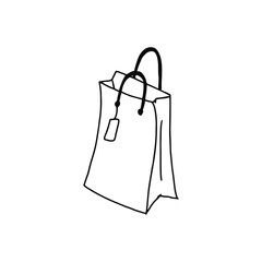 Shopping bag hand drawn outline doodle icon. Mall sales, buy in store, gift pack, market and consumerism concept. Vector sketch illustration for print, web, mobile and infographics, white background