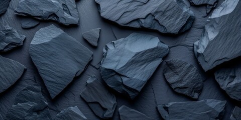 Close-up texture of dark slate stone pieces with natural patterns